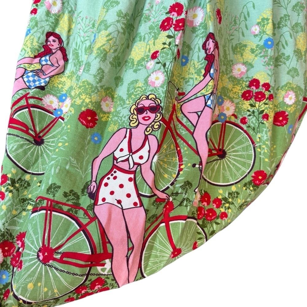 Retro Pin Up Rockabilly Polka Dot Dress Novelty Skirt Bicycles Medium 6 - Picture 8 of 15